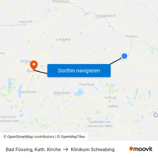 Bad Füssing, Kath. Kirche to Klinikum Schwabing map