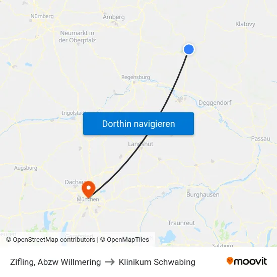 Zifling, Abzw Willmering to Klinikum Schwabing map