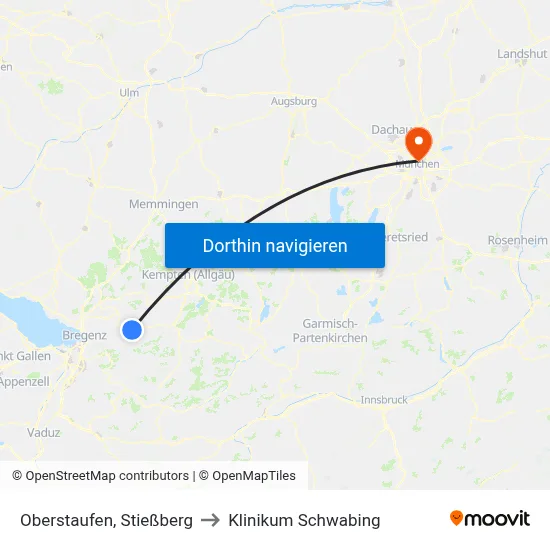 Oberstaufen, Stießberg to Klinikum Schwabing map