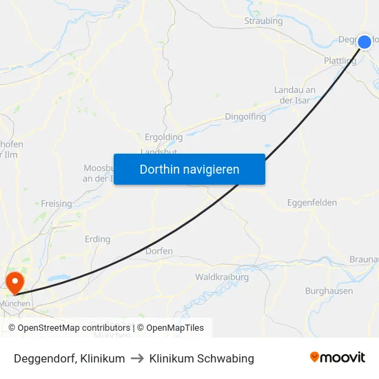 Deggendorf, Klinikum to Klinikum Schwabing map
