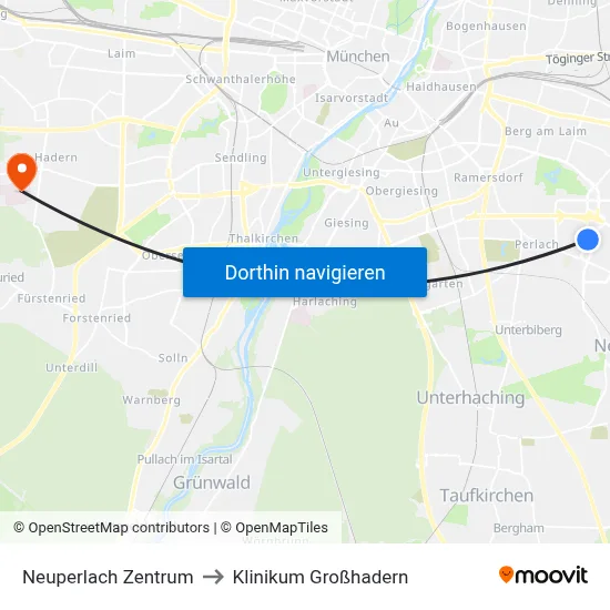 Neuperlach Zentrum to Klinikum Großhadern map