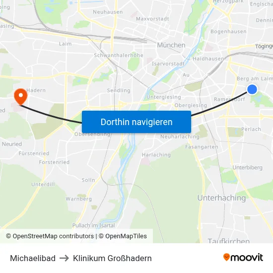 Michaelibad to Klinikum Großhadern map