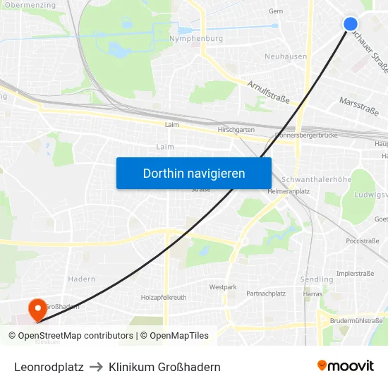 Leonrodplatz to Klinikum Großhadern map