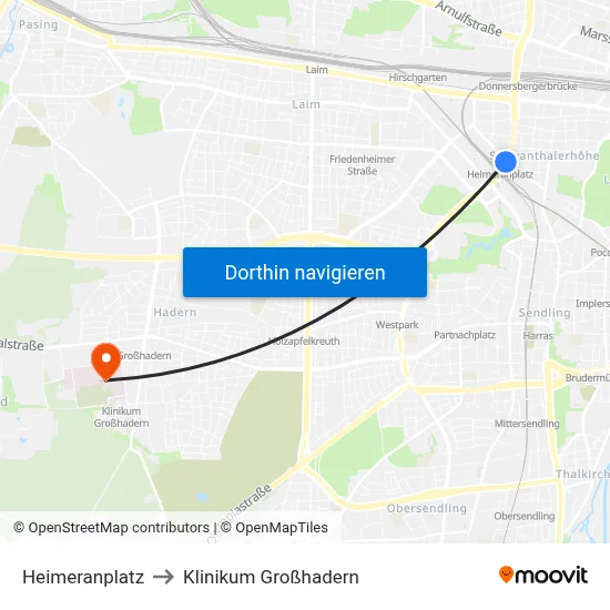 Heimeranplatz to Klinikum Großhadern map