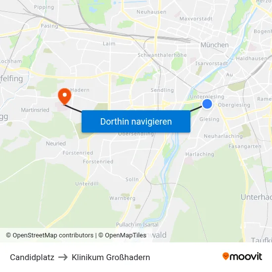 Candidplatz to Klinikum Großhadern map