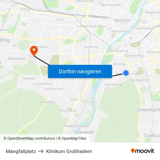 Mangfallplatz to Klinikum Großhadern map