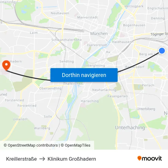 Kreillerstraße to Klinikum Großhadern map