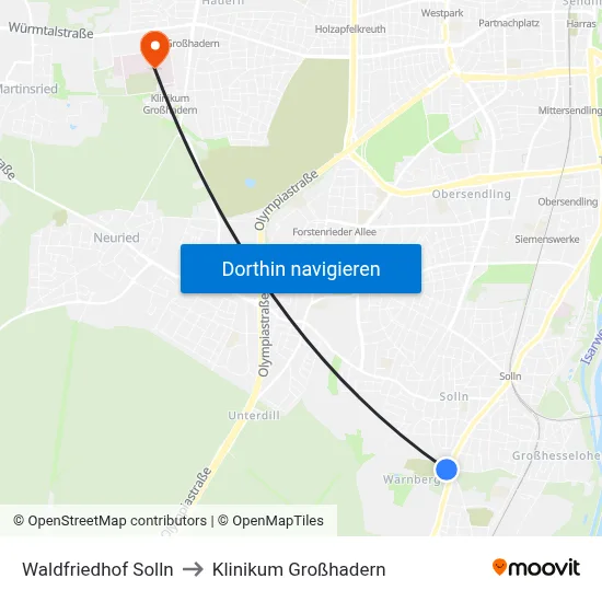 Waldfriedhof Solln to Klinikum Großhadern map