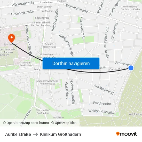 Aurikelstraße to Klinikum Großhadern map