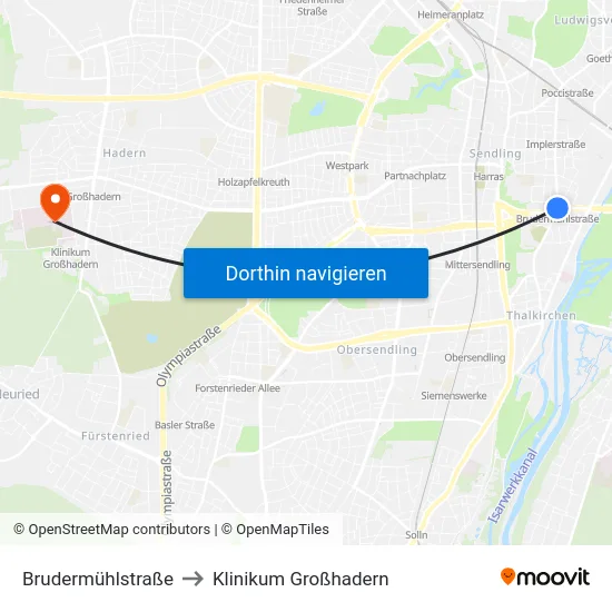Brudermühlstraße to Klinikum Großhadern map