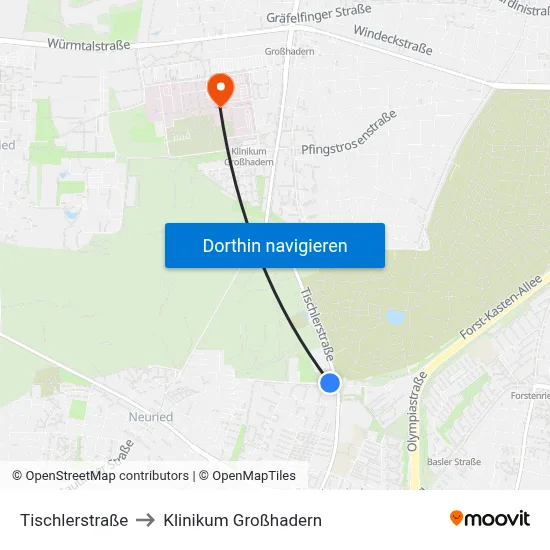 Tischlerstraße to Klinikum Großhadern map