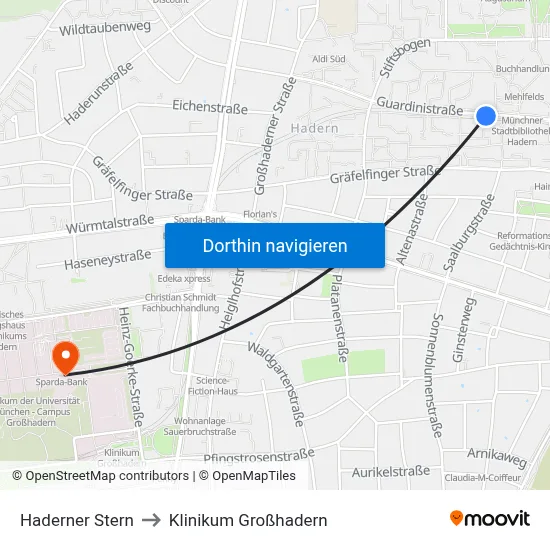 Haderner Stern to Klinikum Großhadern map