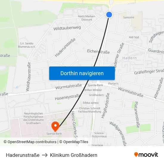 Haderunstraße to Klinikum Großhadern map