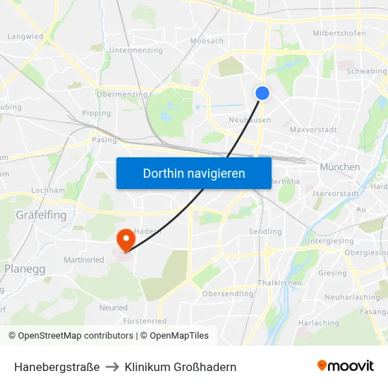 Hanebergstraße to Klinikum Großhadern map
