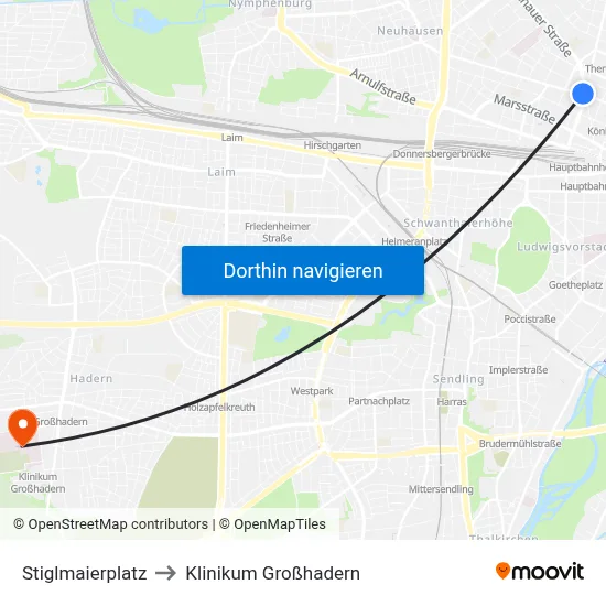 Stiglmaierplatz to Klinikum Großhadern map