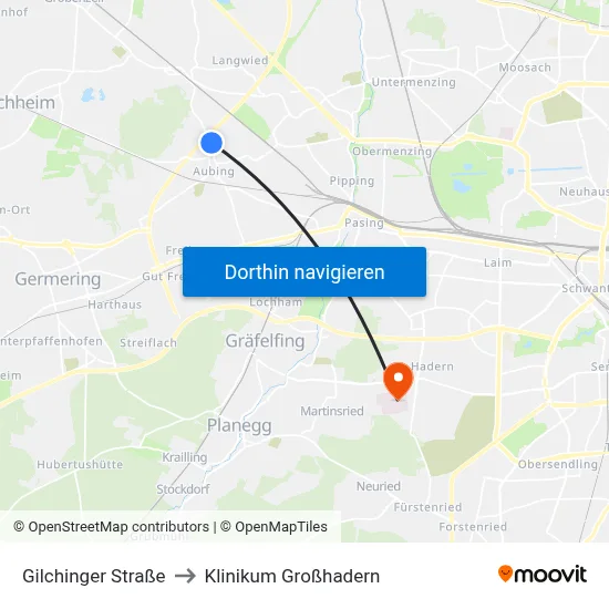 Gilchinger Straße to Klinikum Großhadern map