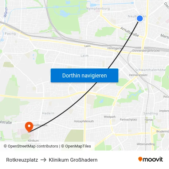 Rotkreuzplatz to Klinikum Großhadern map