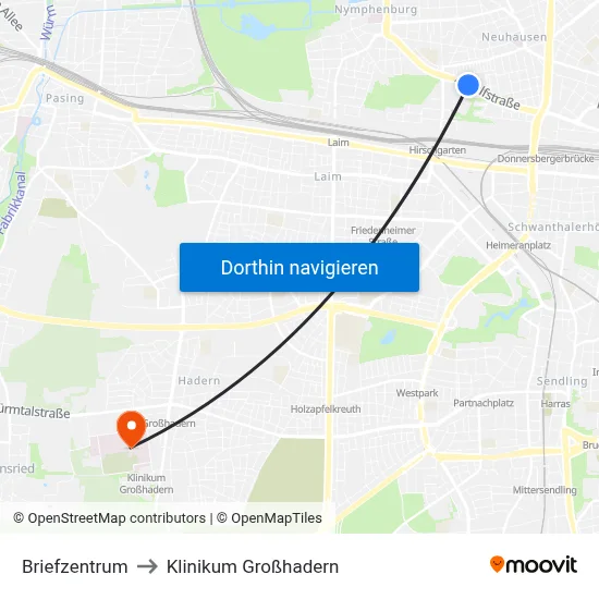 Briefzentrum to Klinikum Großhadern map