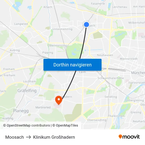 Moosach to Klinikum Großhadern map