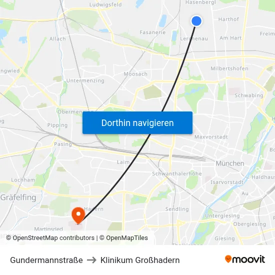 Gundermannstraße to Klinikum Großhadern map