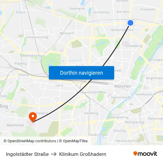 Ingolstädter Straße to Klinikum Großhadern map