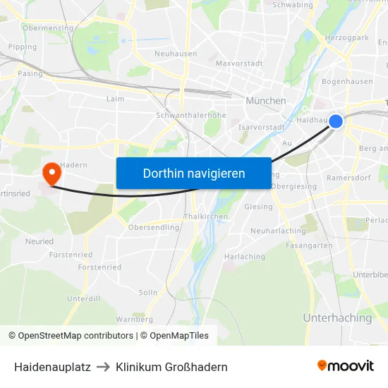 Haidenauplatz to Klinikum Großhadern map