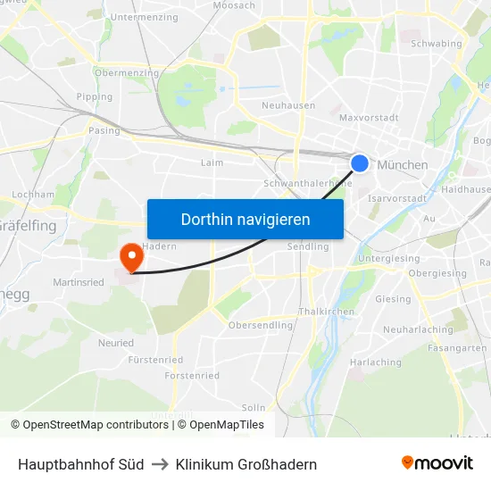 Hauptbahnhof Süd to Klinikum Großhadern map