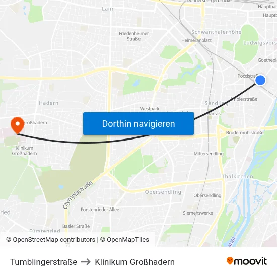 Tumblingerstraße to Klinikum Großhadern map