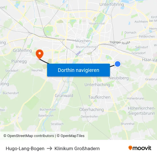 Hugo-Lang-Bogen to Klinikum Großhadern map