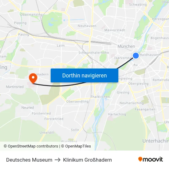Deutsches Museum to Klinikum Großhadern map