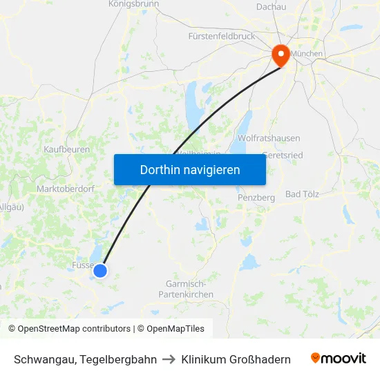 Schwangau, Tegelbergbahn to Klinikum Großhadern map