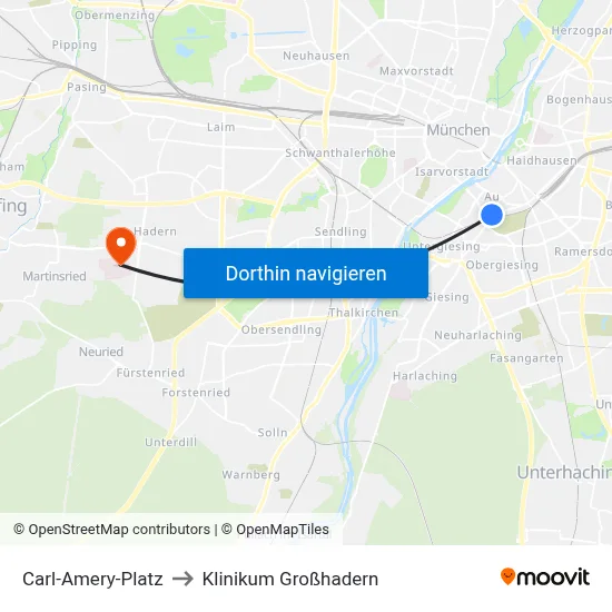 Carl-Amery-Platz to Klinikum Großhadern map