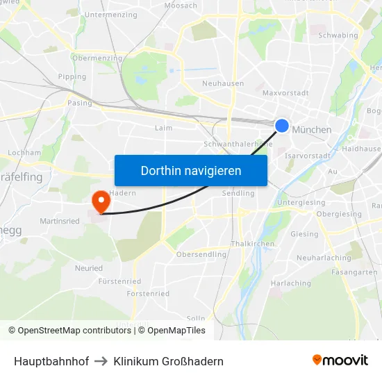 Hauptbahnhof to Klinikum Großhadern map
