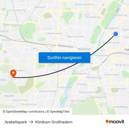Arabellapark to Klinikum Großhadern map