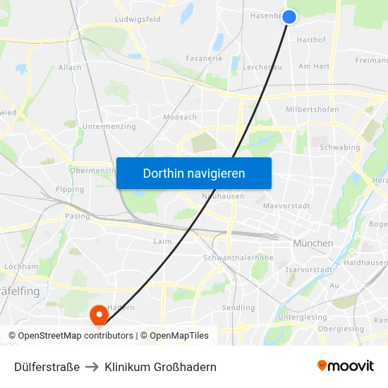 Dülferstraße to Klinikum Großhadern map