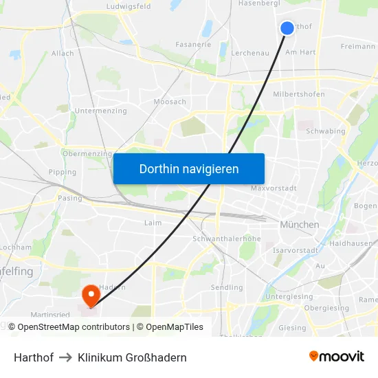 Harthof to Klinikum Großhadern map