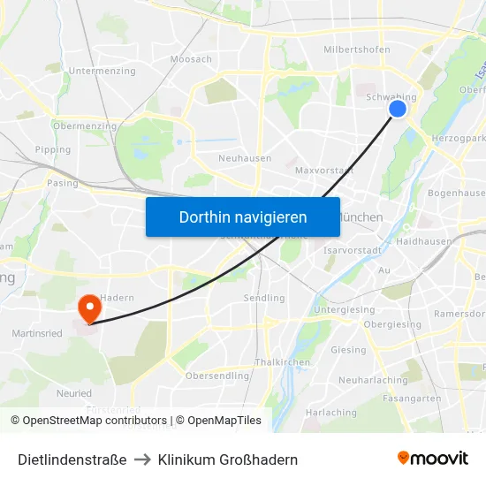 Dietlindenstraße to Klinikum Großhadern map