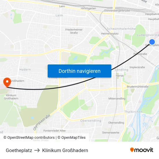 Goetheplatz to Klinikum Großhadern map