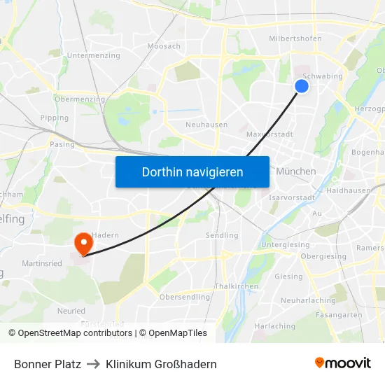 Bonner Platz to Klinikum Großhadern map