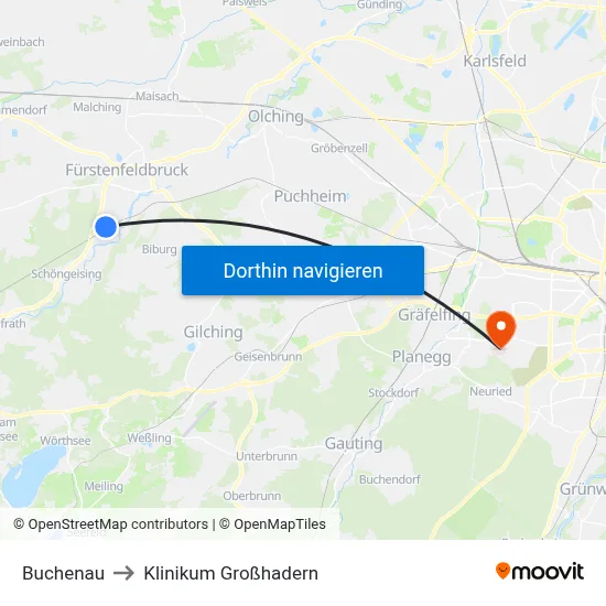 Buchenau to Klinikum Großhadern map
