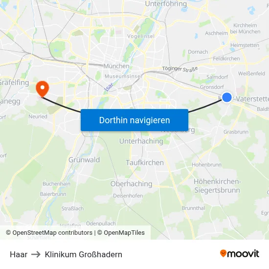 Haar to Klinikum Großhadern map