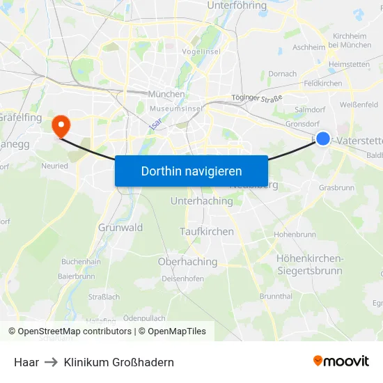 Haar to Klinikum Großhadern map