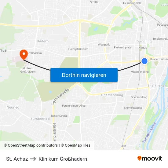 St. Achaz to Klinikum Großhadern map