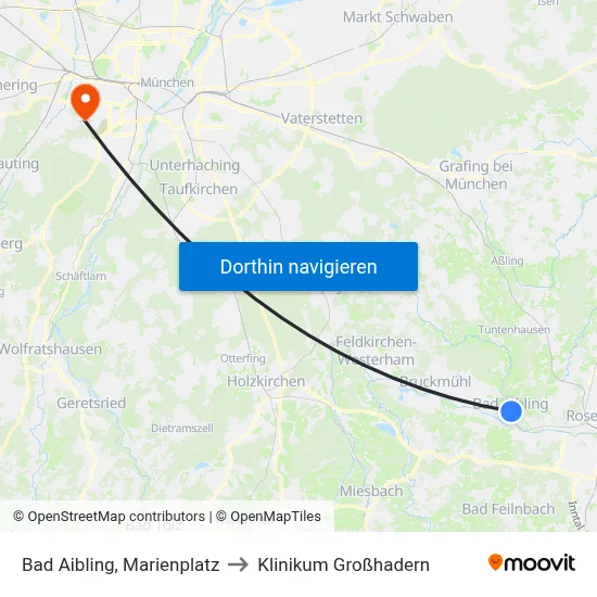 Bad Aibling, Marienplatz to Klinikum Großhadern map