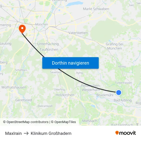 Maxlrain to Klinikum Großhadern map