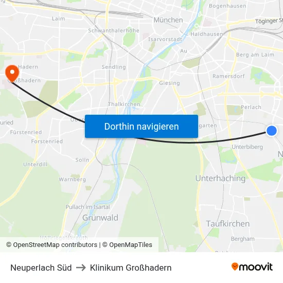 Neuperlach Süd to Klinikum Großhadern map