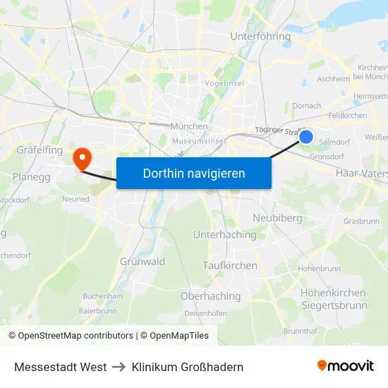 Messestadt West to Klinikum Großhadern map