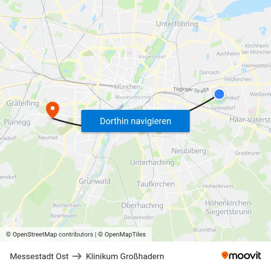 Messestadt Ost to Klinikum Großhadern map