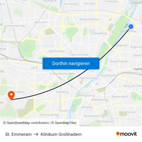 St. Emmeram to Klinikum Großhadern map