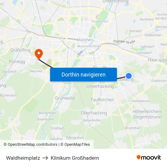 Waldheimplatz to Klinikum Großhadern map
